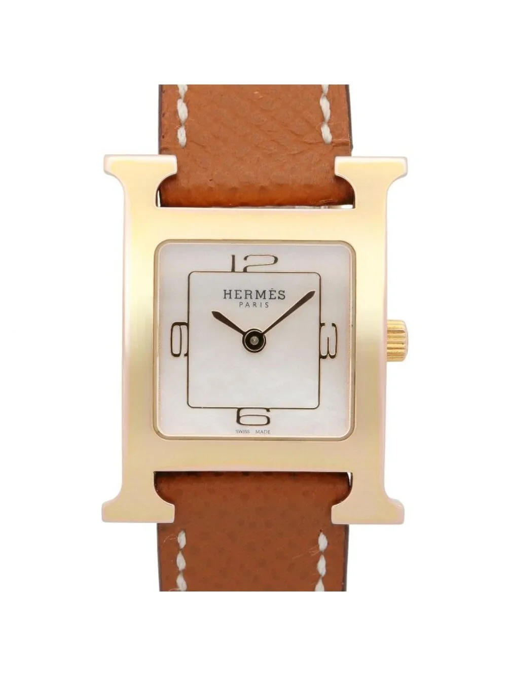 Hermes Watch White Shell Leather Strap